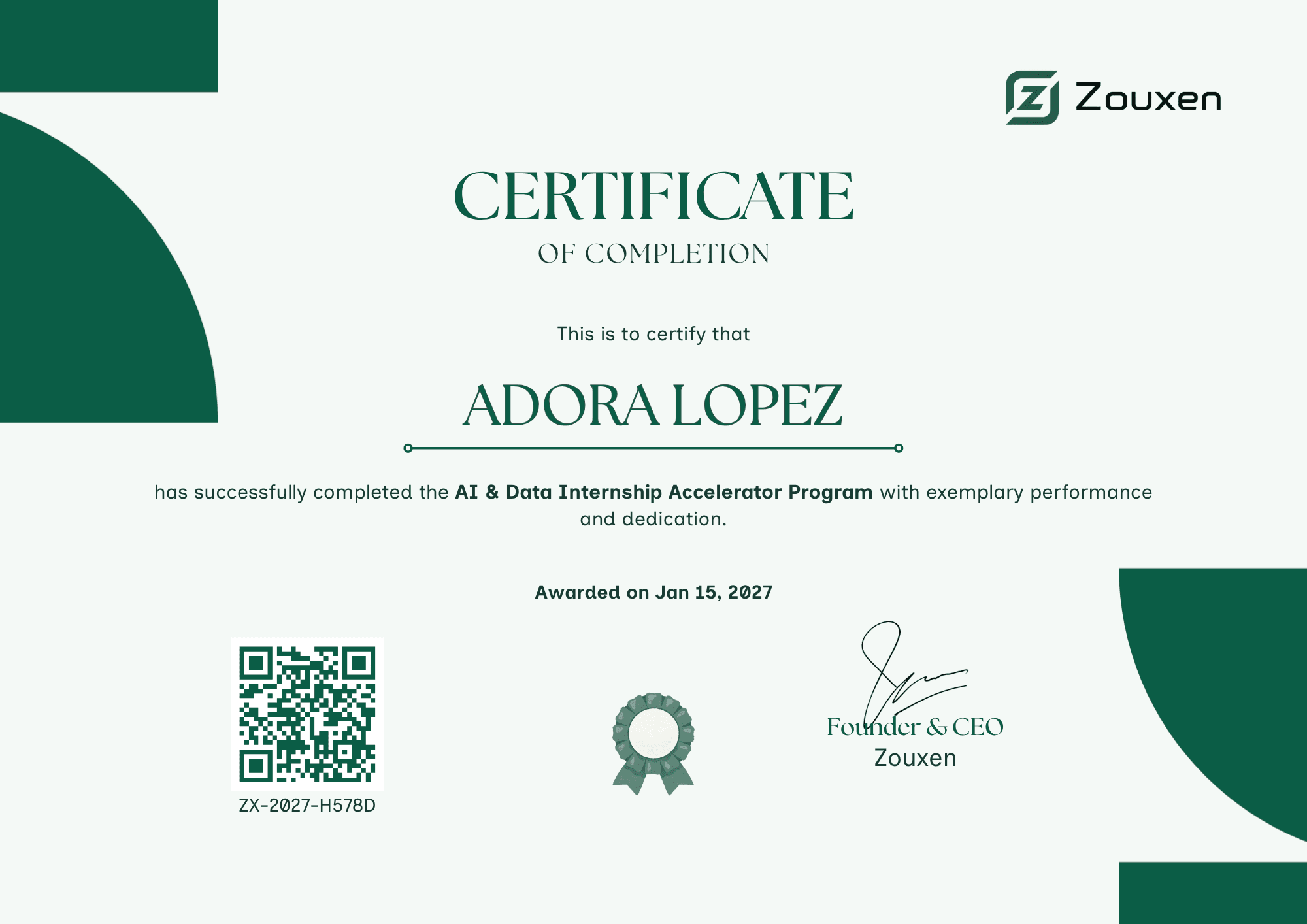 Sample certificate